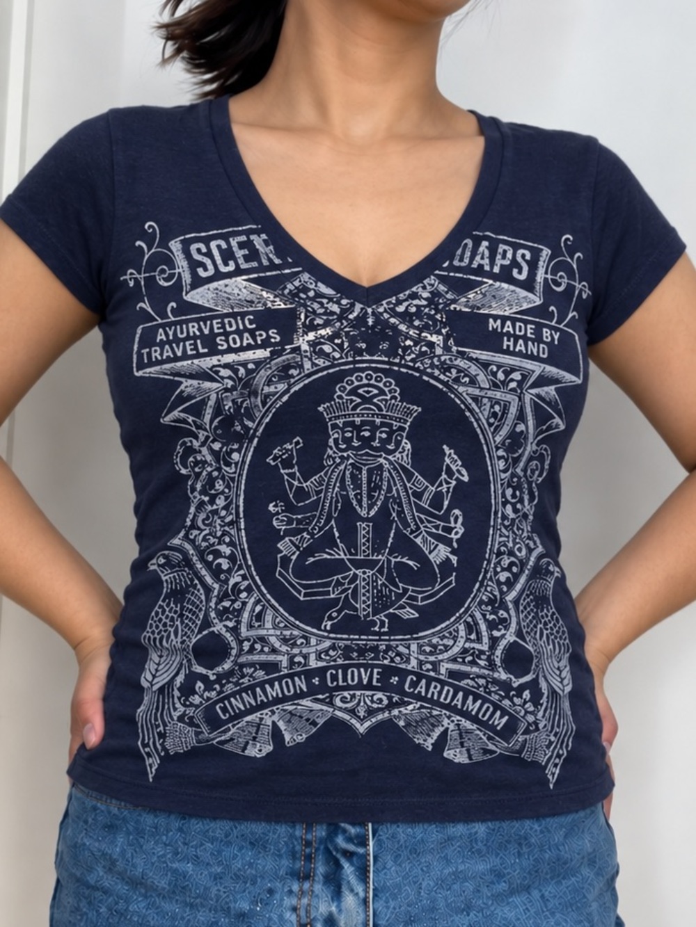 J. Crew V-Neck Graphic Short Sleeve Tee Tshirt Scented Soap Cinnamon Cardamom